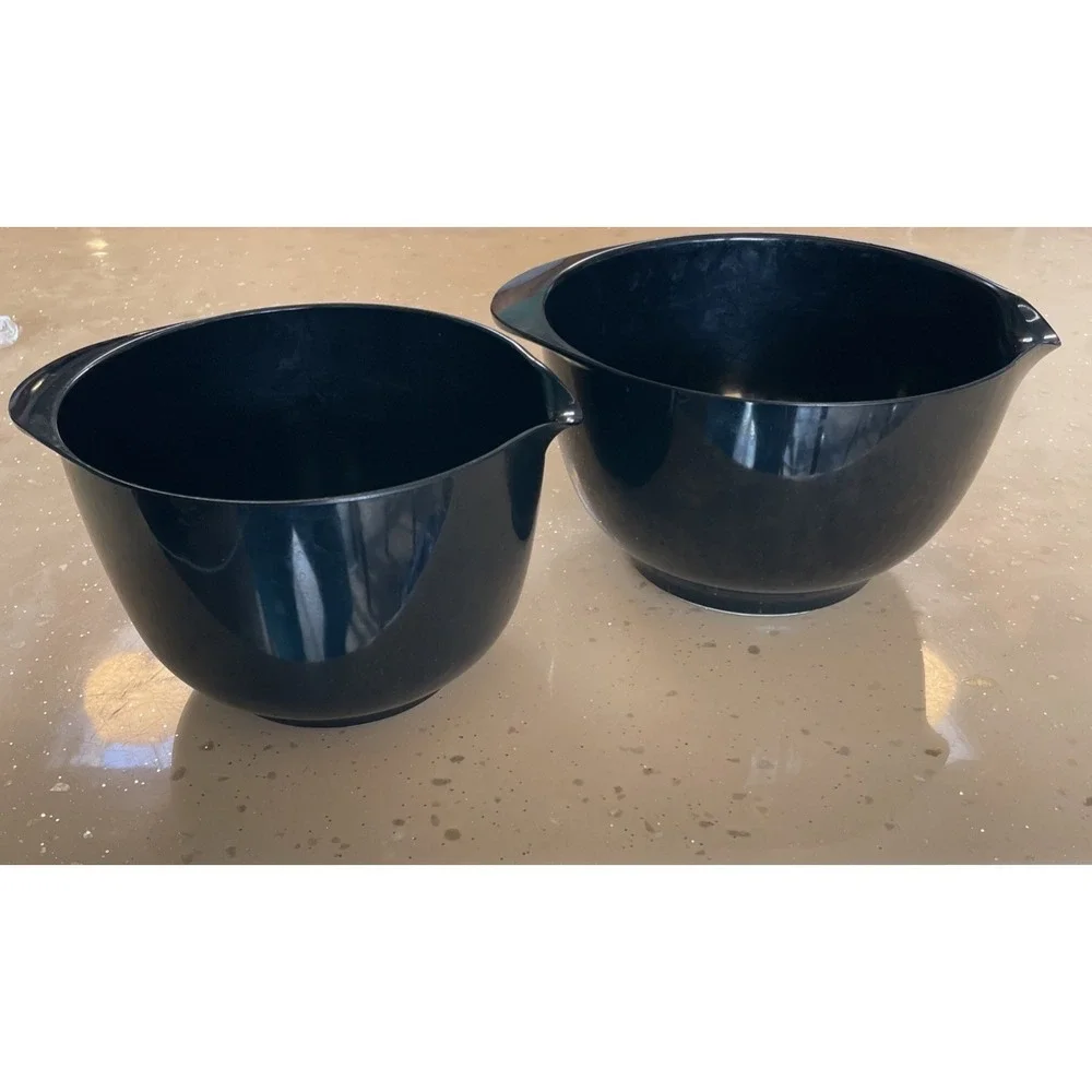 Vintage Rosti Denmark Mixing Bowls Lot of 2 Melamine 2L & 3L Black Nesting Spout